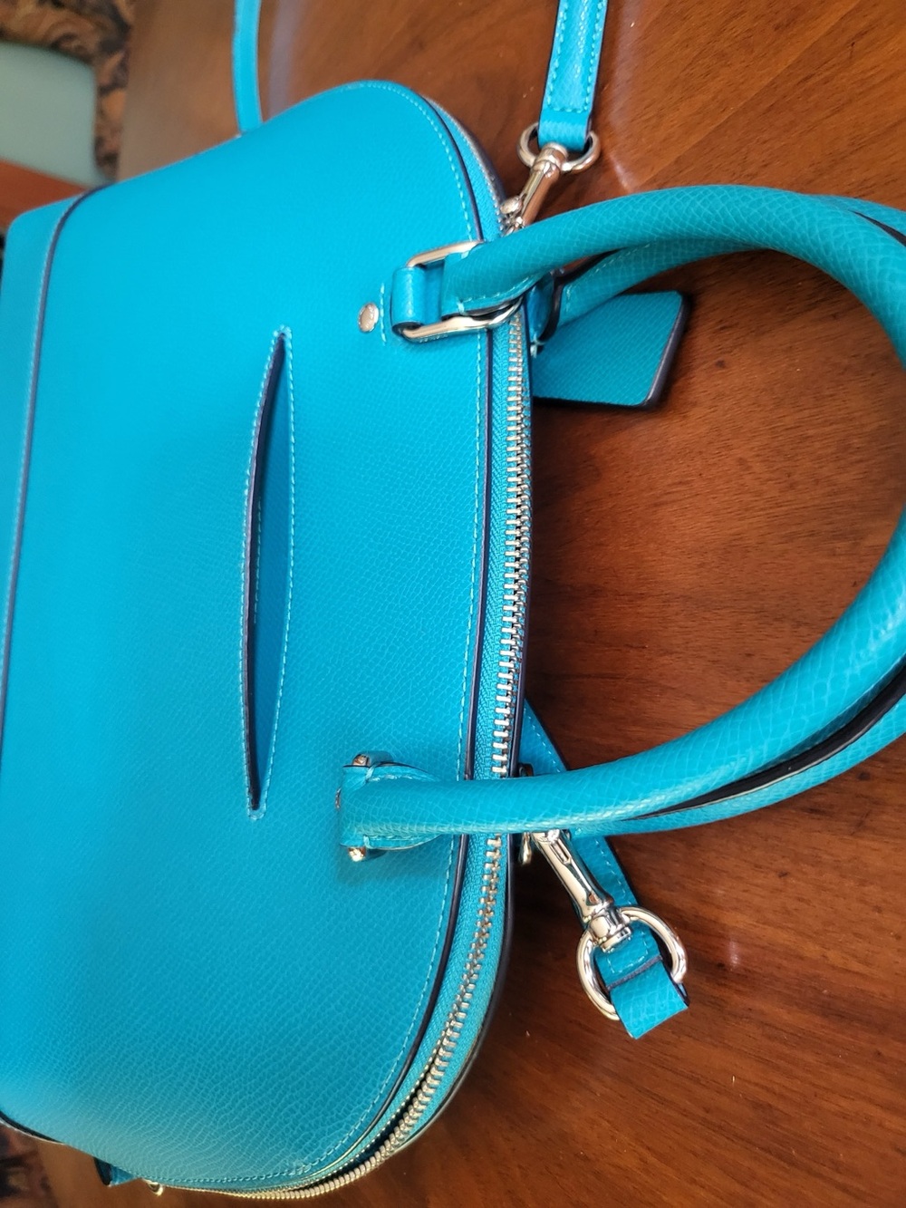 Coach Blue Leather Dome Satchel Crossbody Pebbled Leather NWOT -New Without Tags - Picture 8 of 13